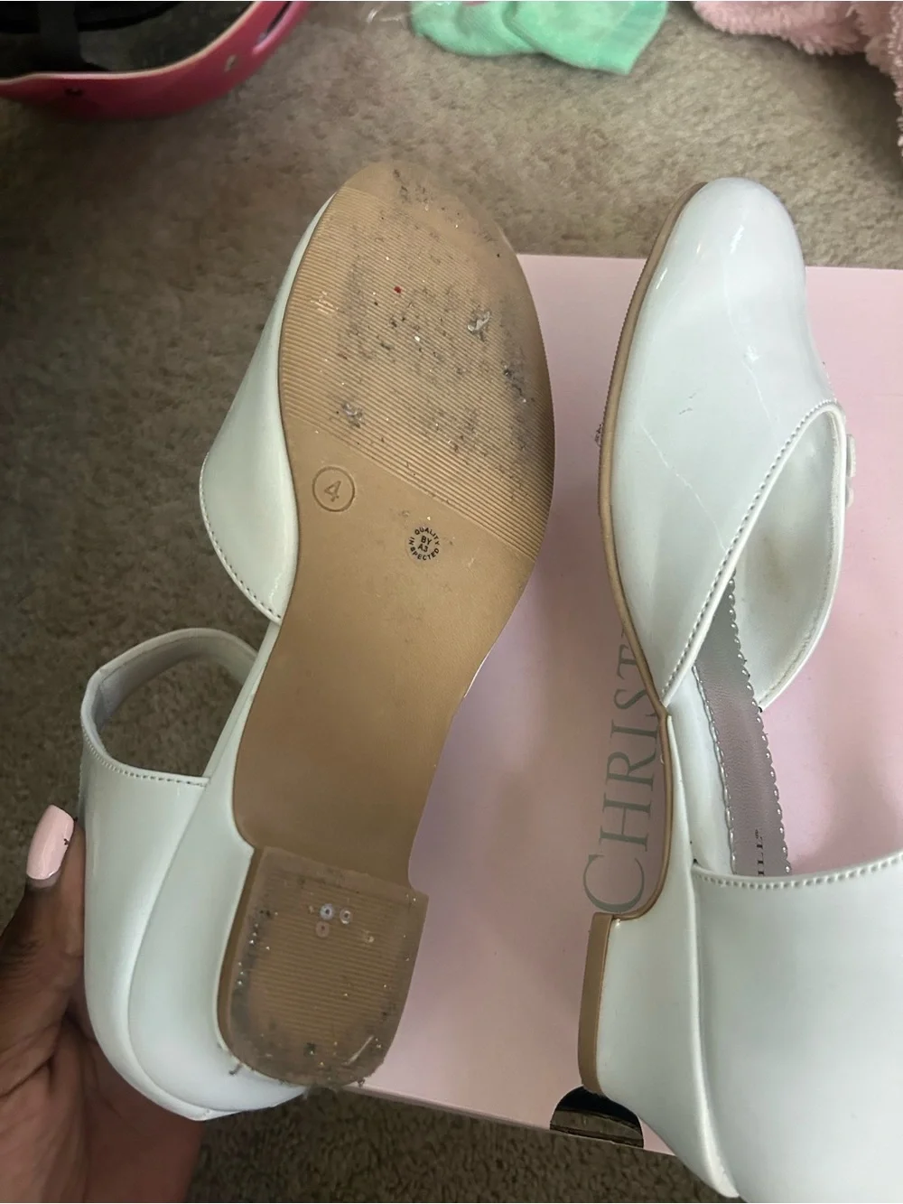 Christie & Jill Girls' White Mary Jane Dress Shoes with Flower Accent